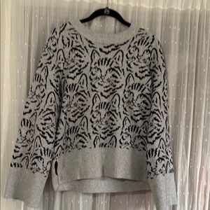 Gray Cat Print Sweater